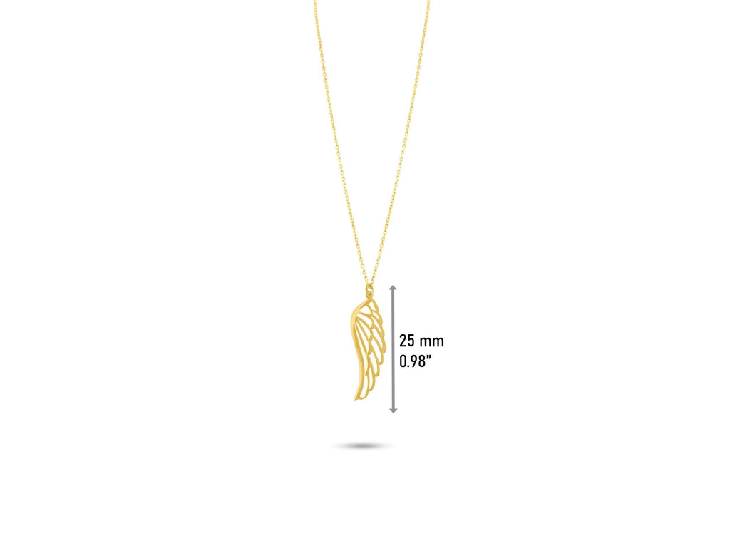 14K Solid Gold Angel Wing Necklace - Dainty Real Gold Pendant