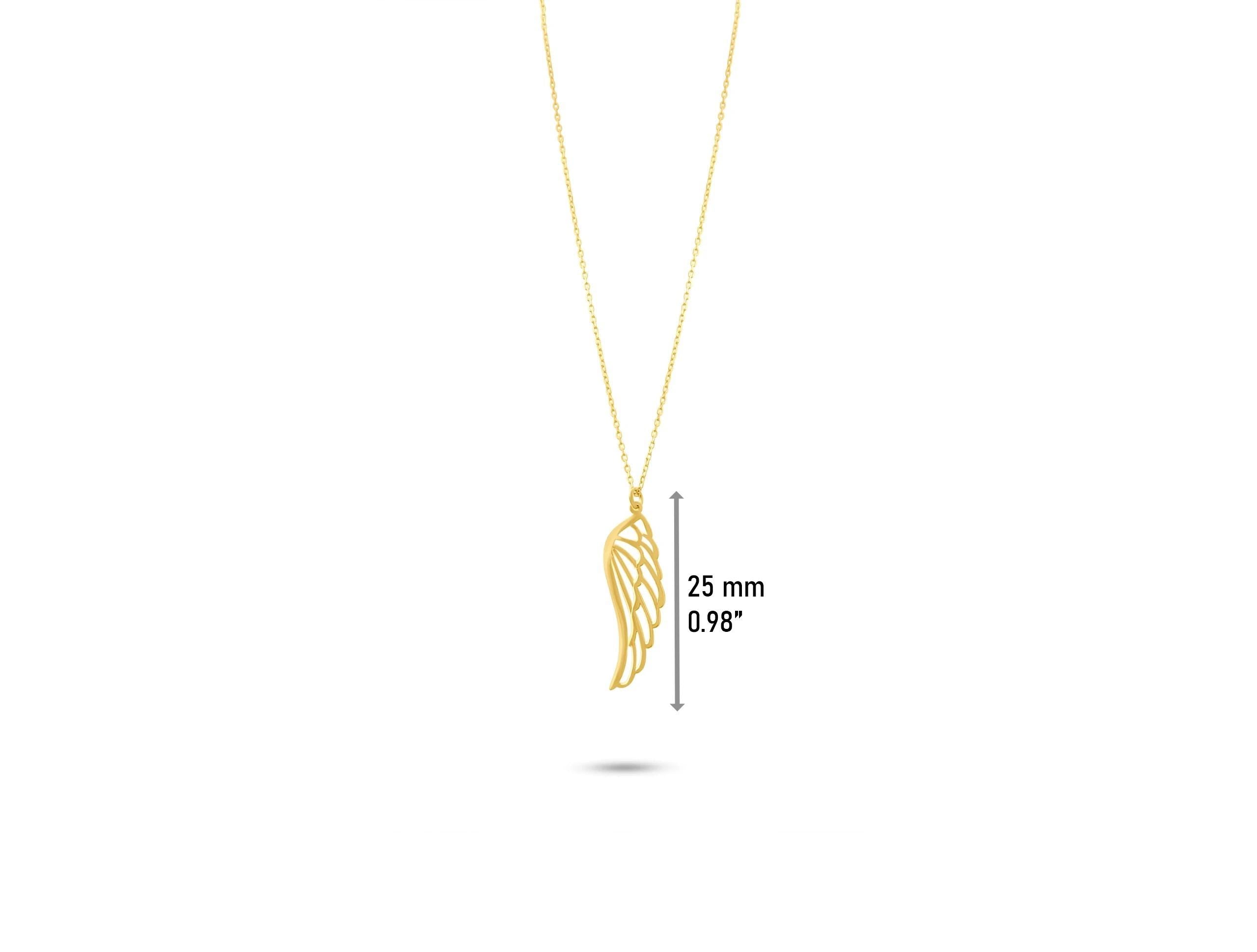 14K Solid Gold Angel Wing Necklace - Dainty Real Gold Pendant