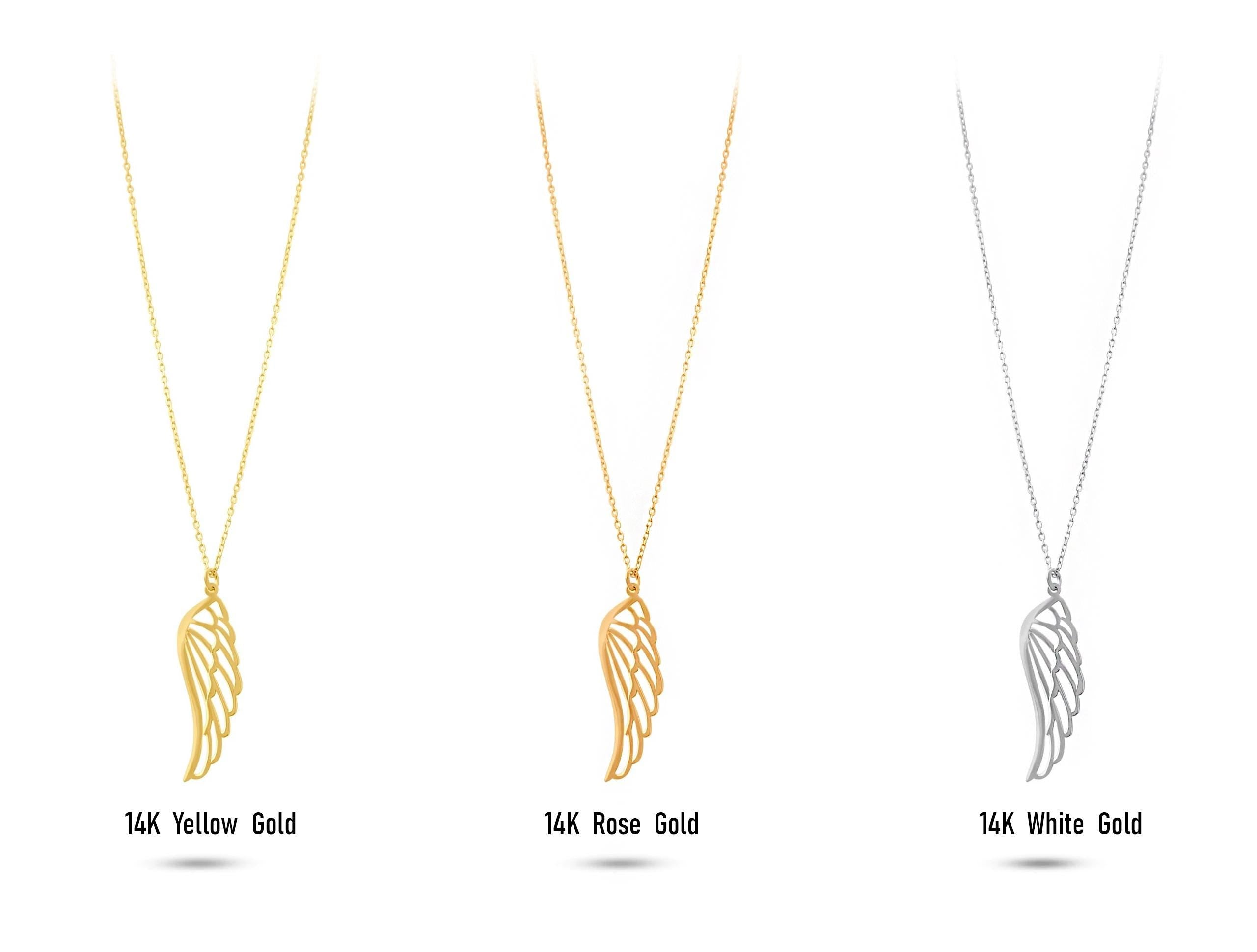 14K Solid Gold Angel Wing Necklace - Dainty Real Gold Pendant