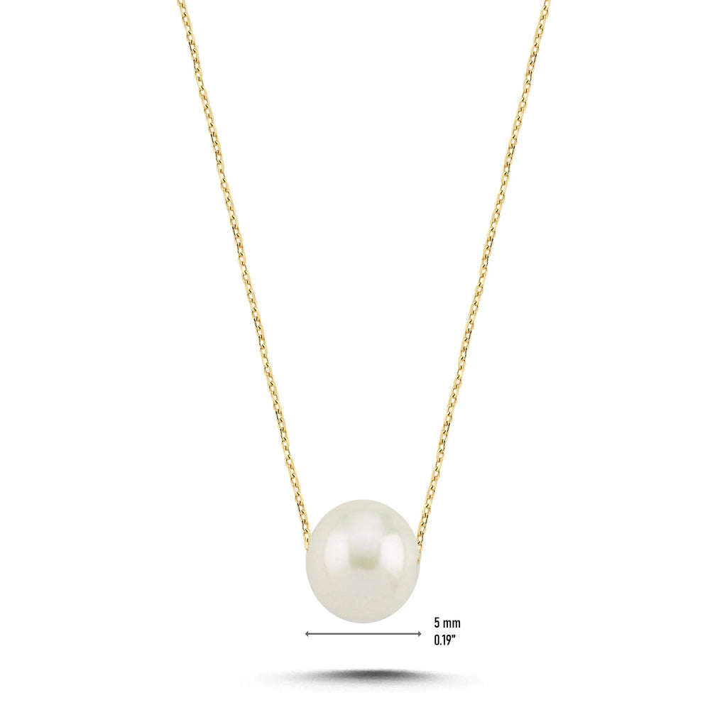 14K Solid Gold Pearl Necklace - Freshwater Pearl Chain Necklace