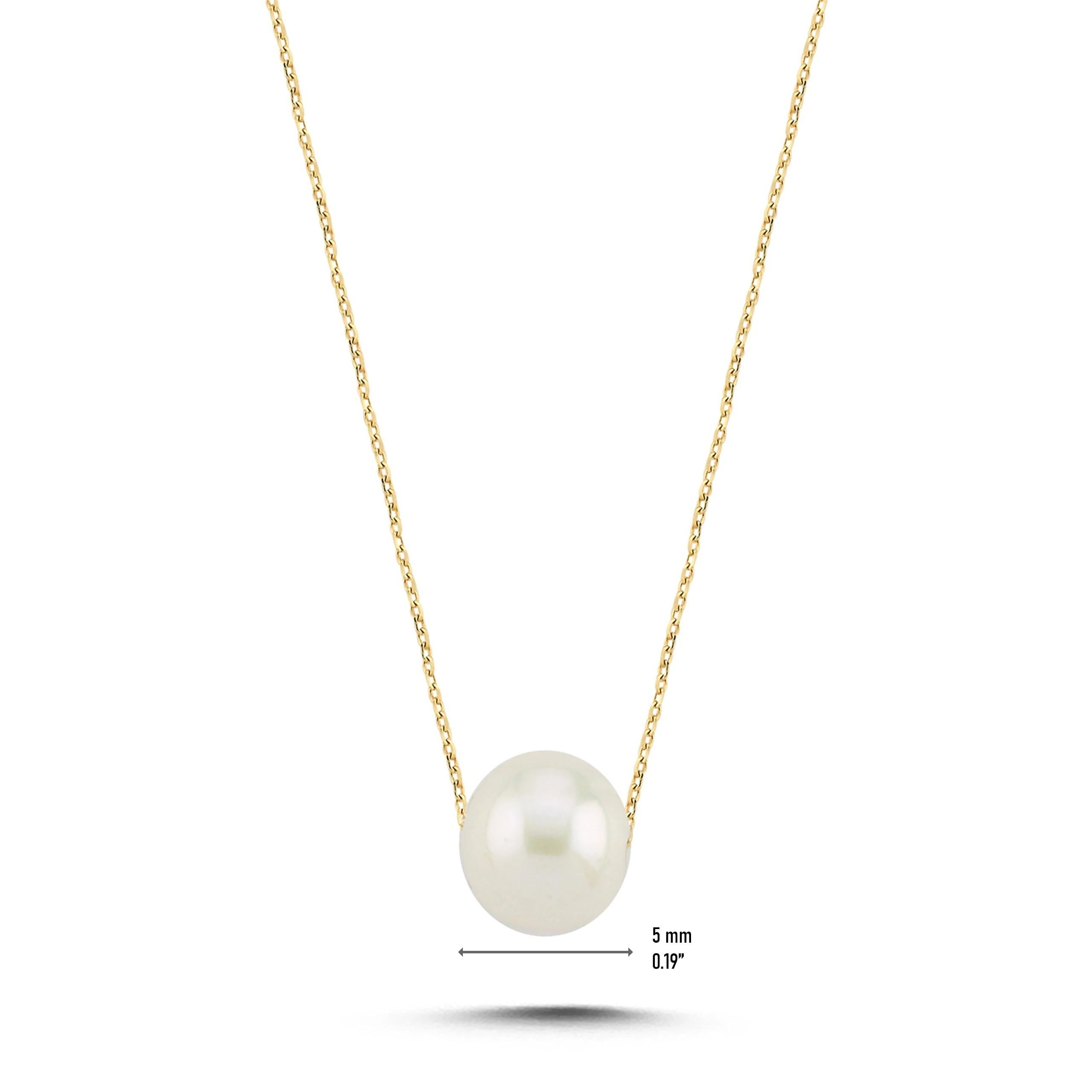 14K Solid Gold Pearl Necklace - Freshwater Pearl Chain Necklace