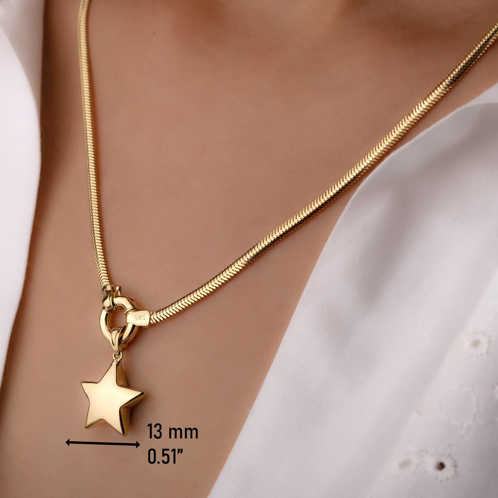 14K Solid Gold Star Pendant Necklace - Chunky Gold Chain Jewelry