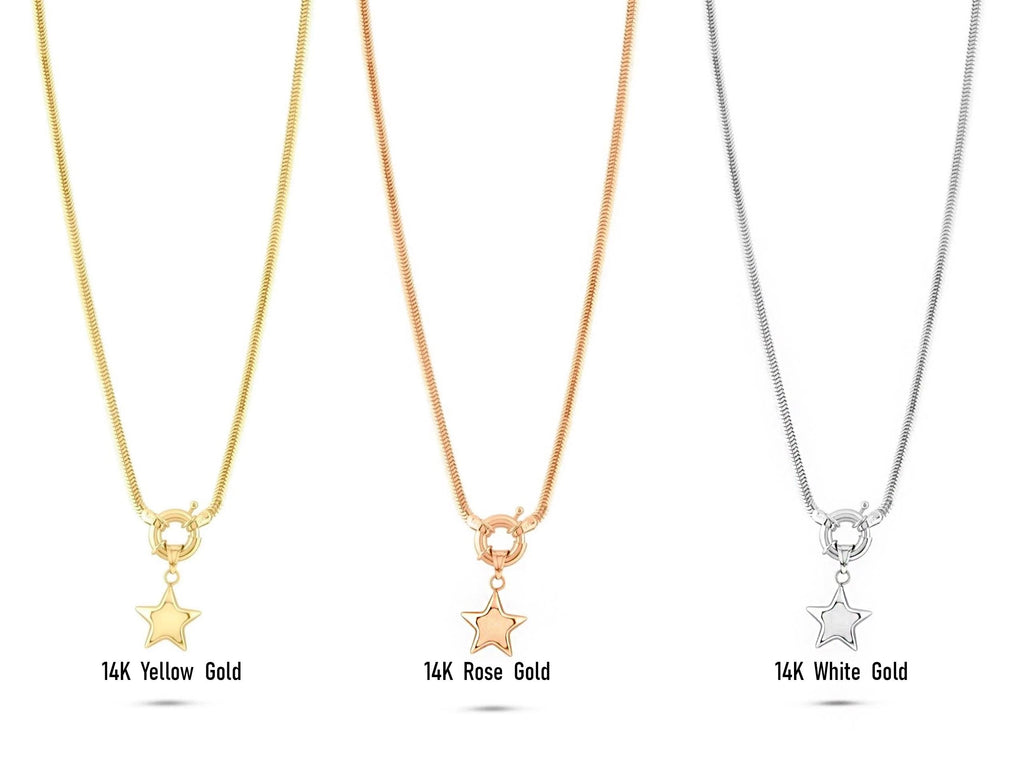 14K Solid Gold Star Pendant Necklace - Chunky Gold Chain Jewelry