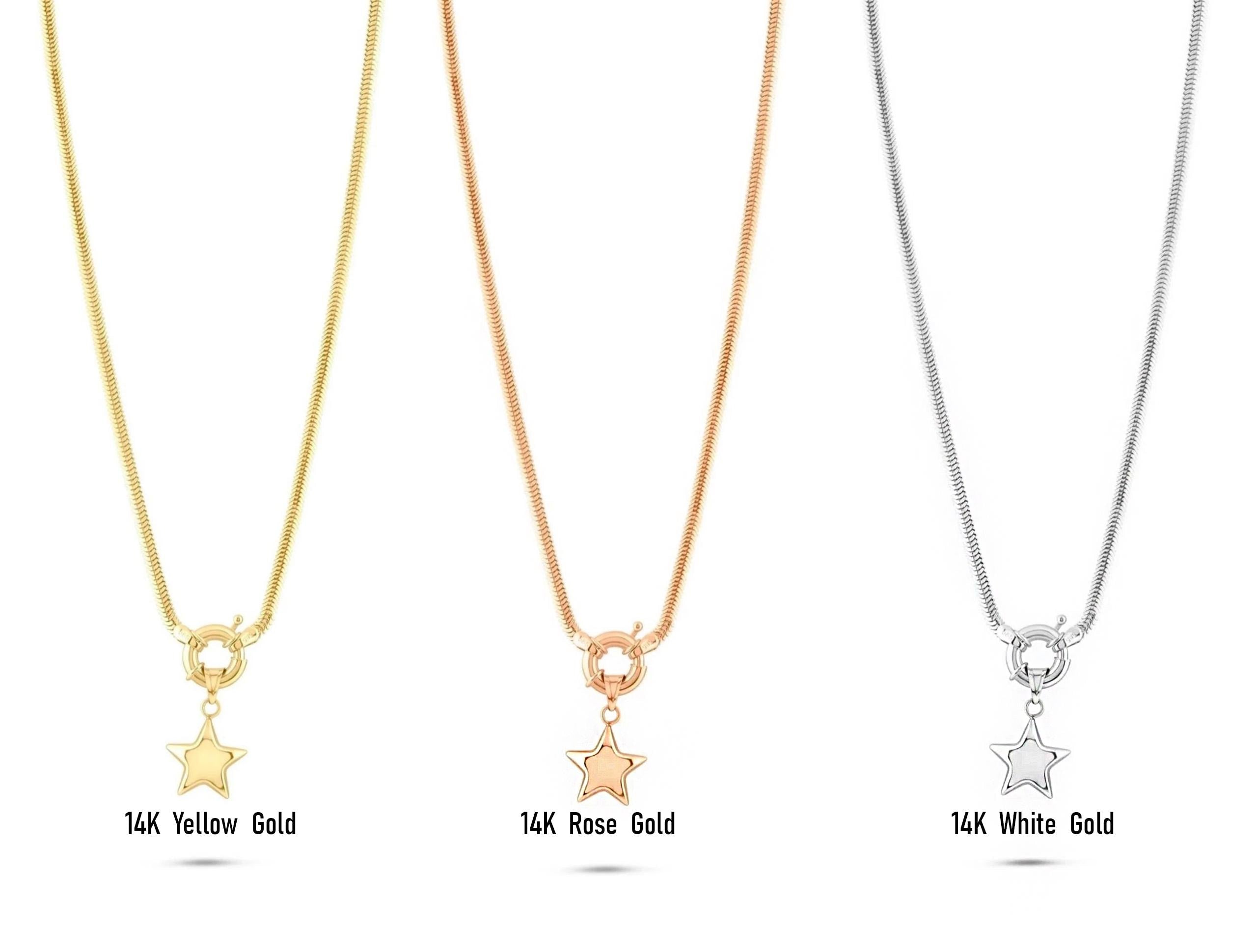 14K Solid Gold Star Pendant Necklace - Chunky Gold Chain Jewelry