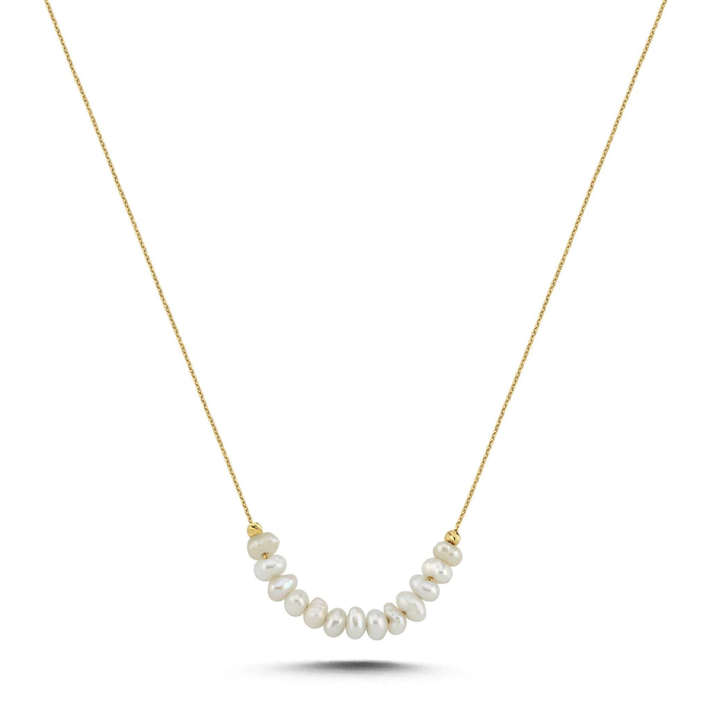 14K Solid Gold Pearl Bar Necklace -  Minimalist Freshwater Pearl Necklace