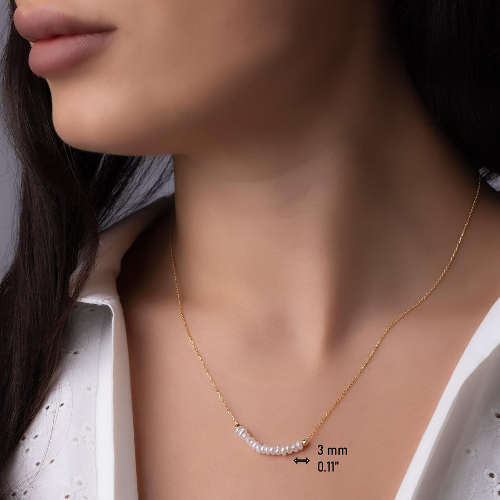 14K Solid Gold Pearl Bar Necklace -  Minimalist Freshwater Pearl Necklace