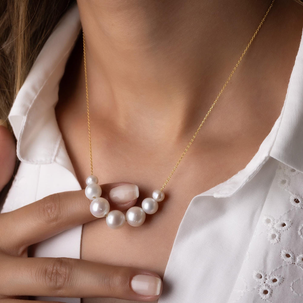 14K Solid Gold Pearl Necklace - Freshwater Pearl Necklace