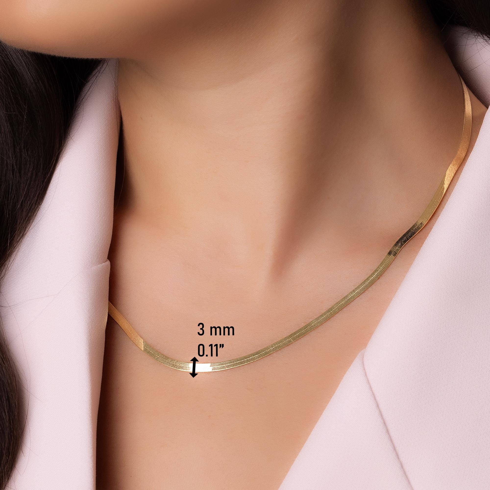 14K Gold Herringbone Necklace - Minimalist Gold Choker Necklace