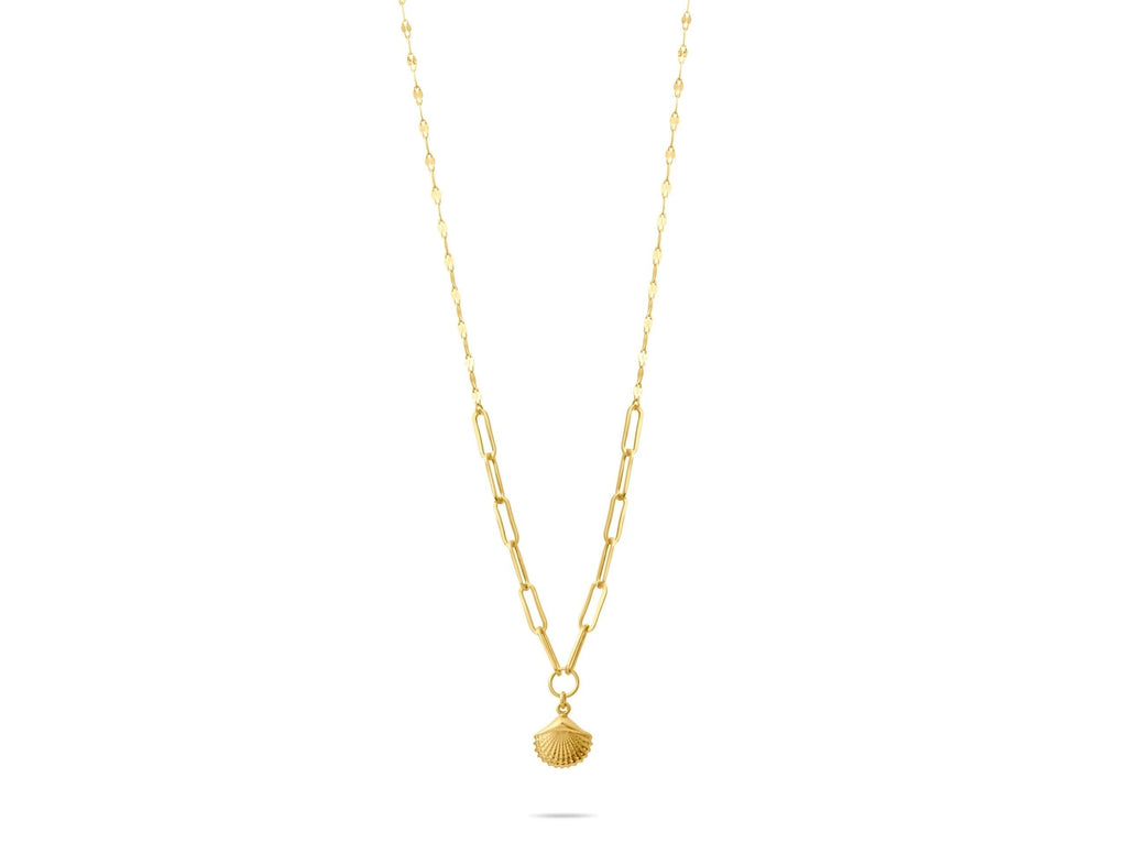14K Solid Gold Seashell Necklace - Minimalist Ocean Jewelry