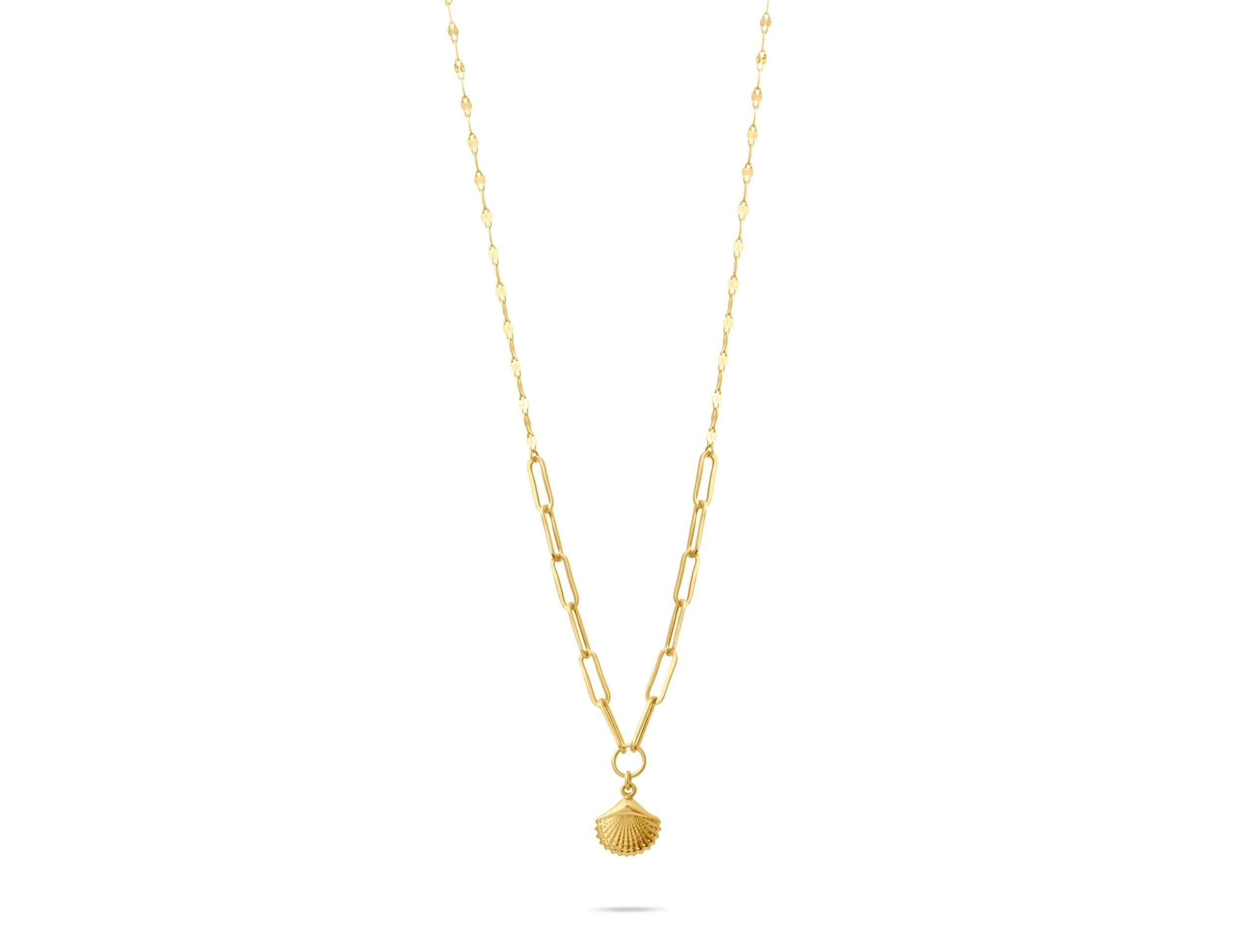 14K Solid Gold Seashell Necklace - Minimalist Ocean Jewelry