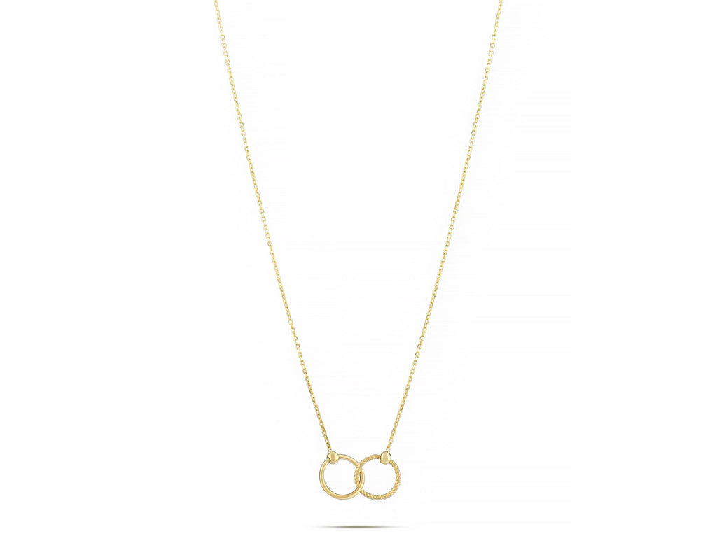 14K Solid Gold Double Circle Necklace - Real Gold Infinity Pendant