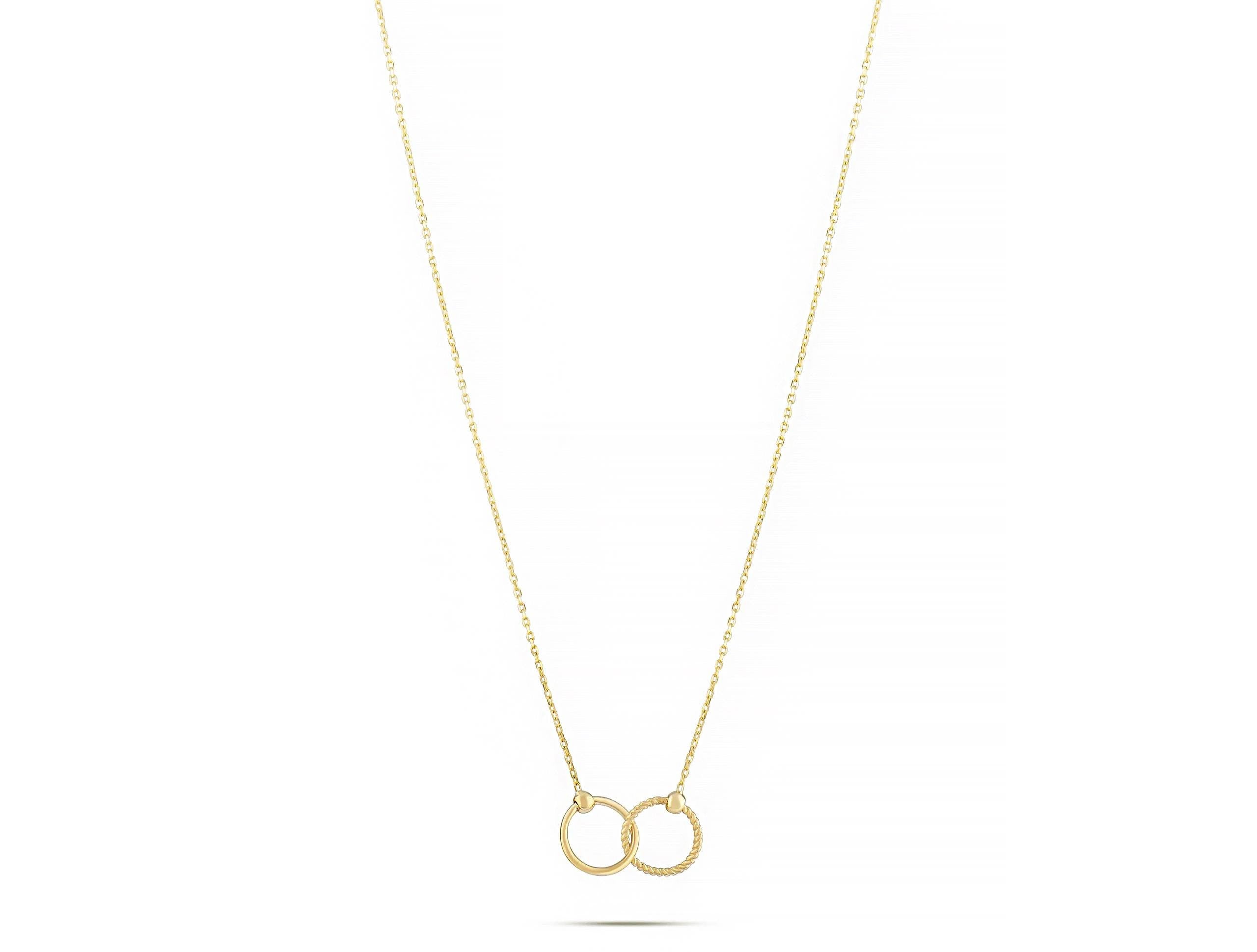 14K Solid Gold Double Circle Necklace - Real Gold Infinity Pendant