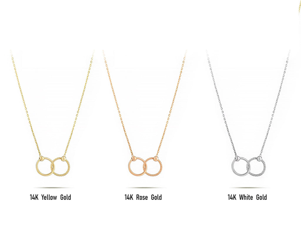 14K Solid Gold Double Circle Necklace - Real Gold Infinity Pendant