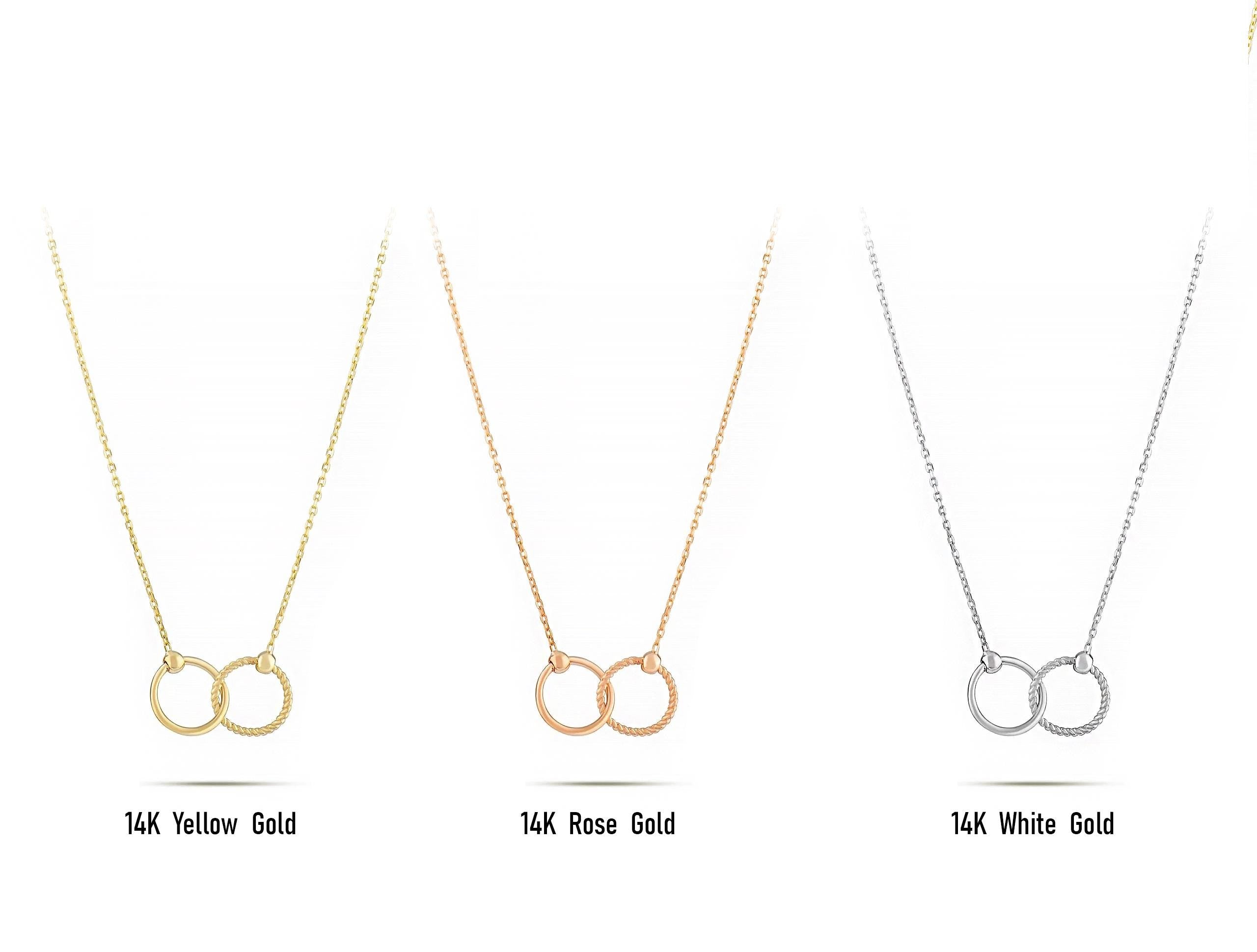 14K Solid Gold Double Circle Necklace - Real Gold Infinity Pendant