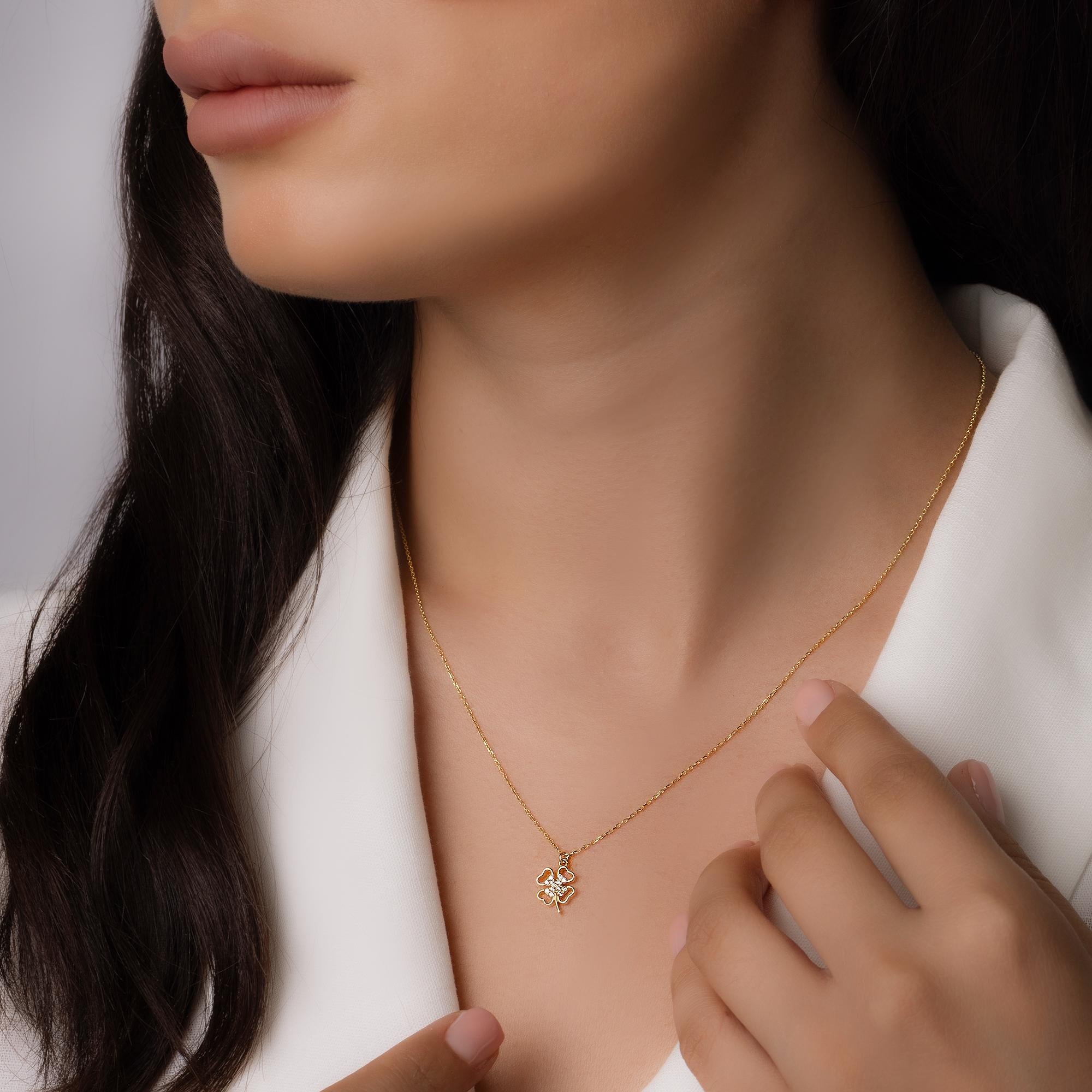 14K Solid Gold Four Leaf Clover Necklace – Dainty Lucky Charm Pendant