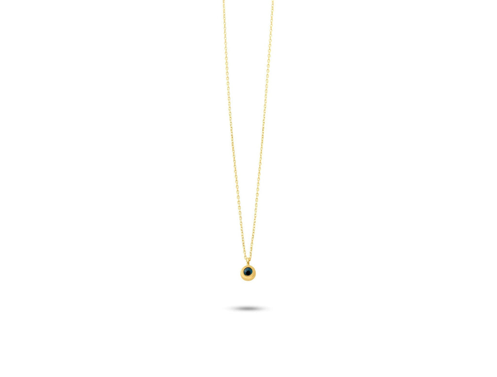 14K Solid Gold Blue Stone Necklace - Dainty Sapphire Pendant