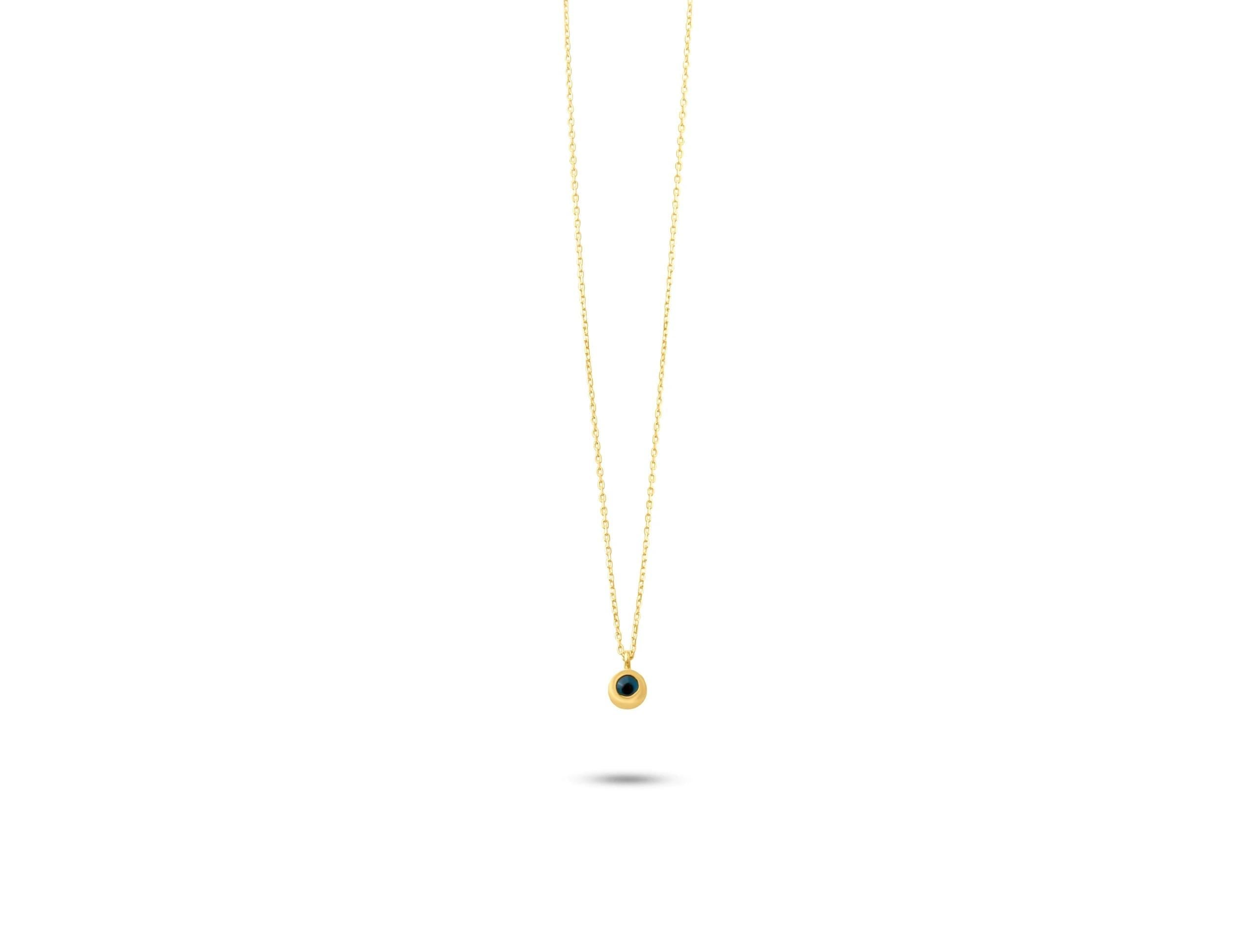 14K Solid Gold Blue Stone Necklace - Dainty Sapphire Pendant