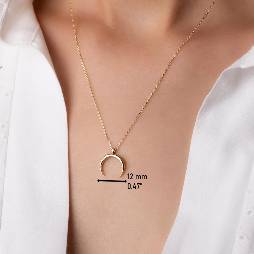 14K Solid Gold Crescent Moon Necklac - Real Gold Lunar Pendant