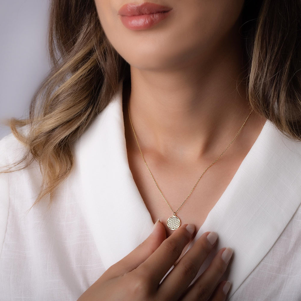 14K Solid Gold Flower of Life Necklace - Sacred Geometry Pendant
