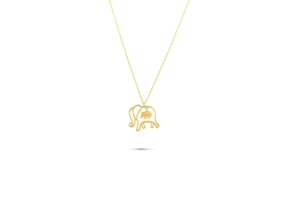 14K Solid Gold Elephant Necklace - Real Gold Animal Pendant