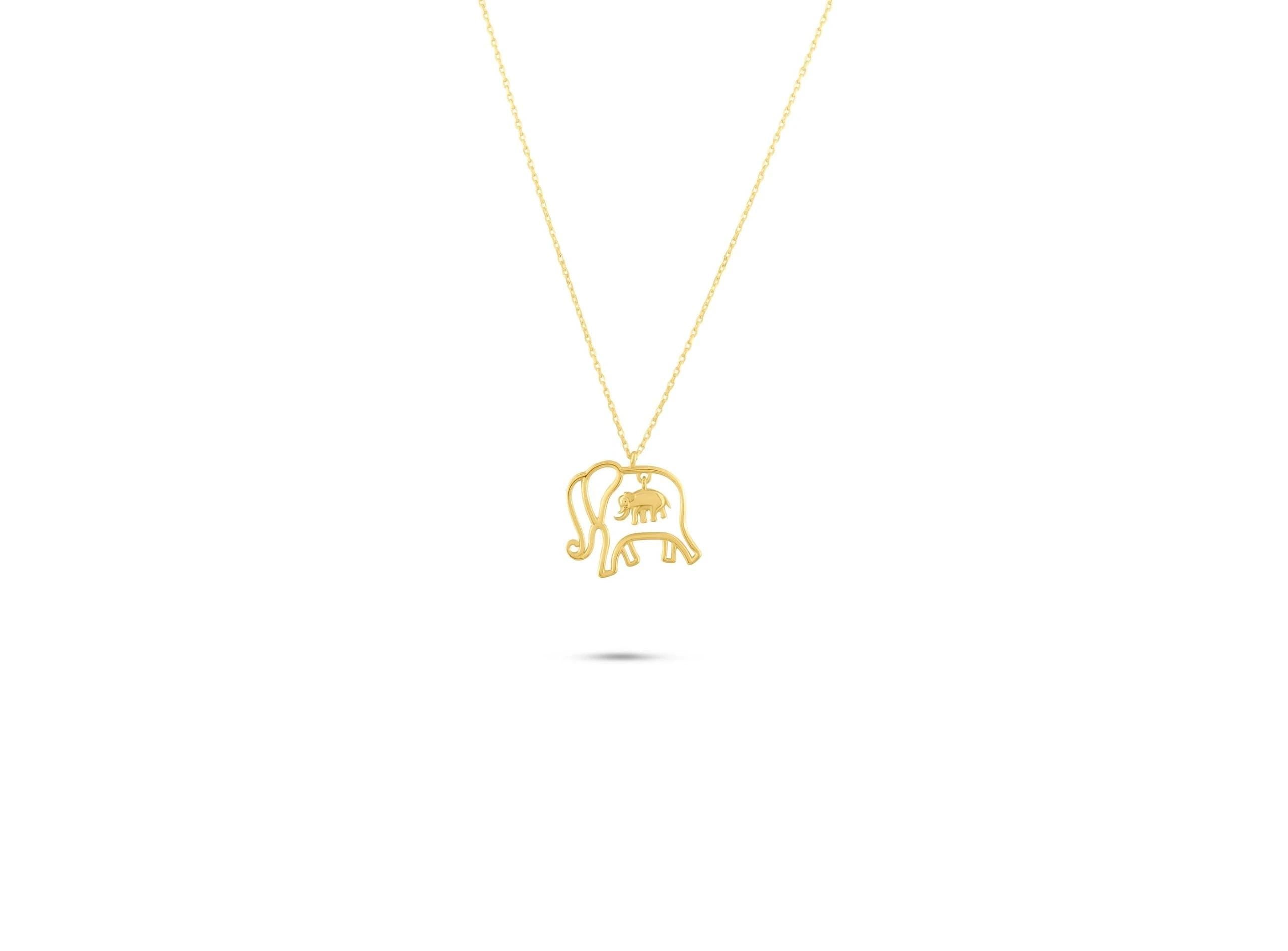 14K Solid Gold Elephant Necklace - Real Gold Animal Pendant