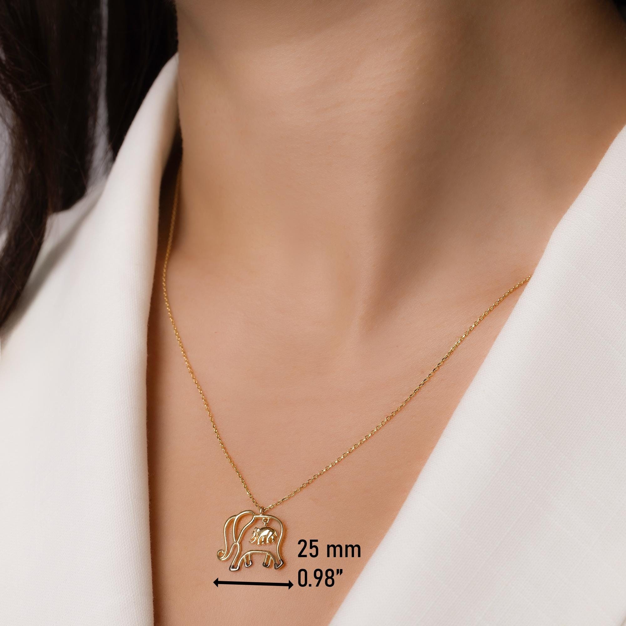 14K Solid Gold Elephant Necklace - Real Gold Animal Pendant