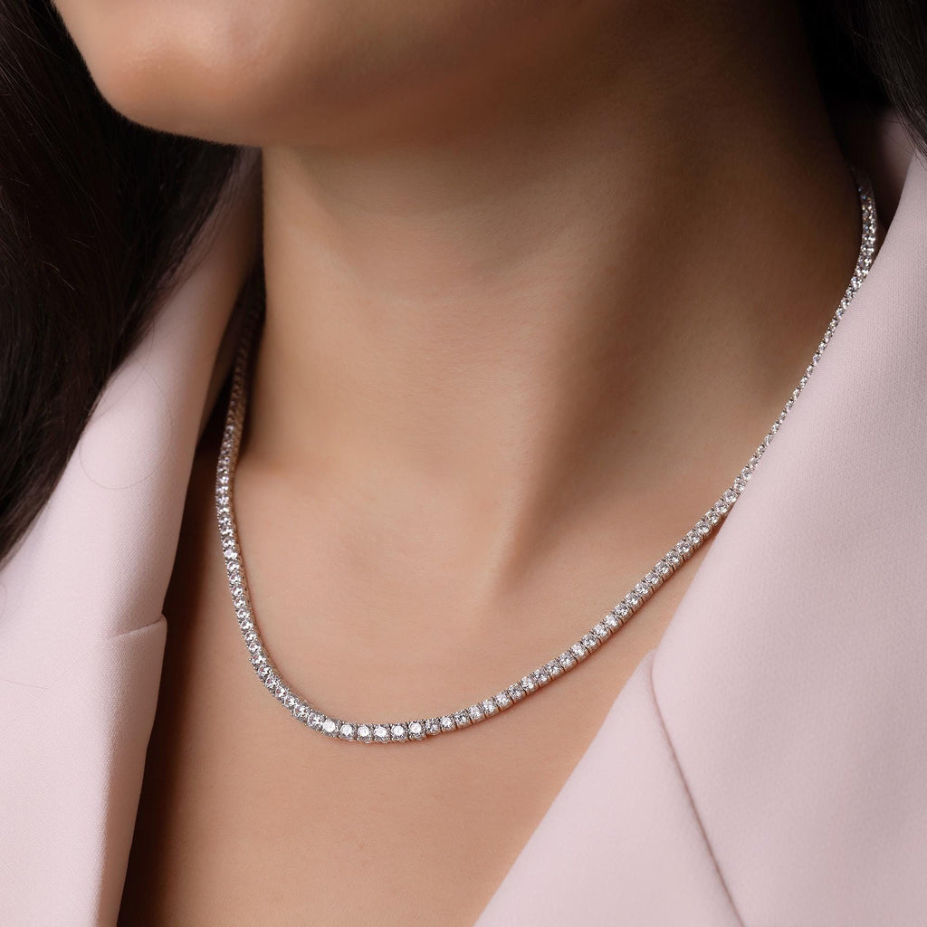 14K Solid Gold Diamond Tennis Necklace - Dainty Gold Chain with CZ Stones