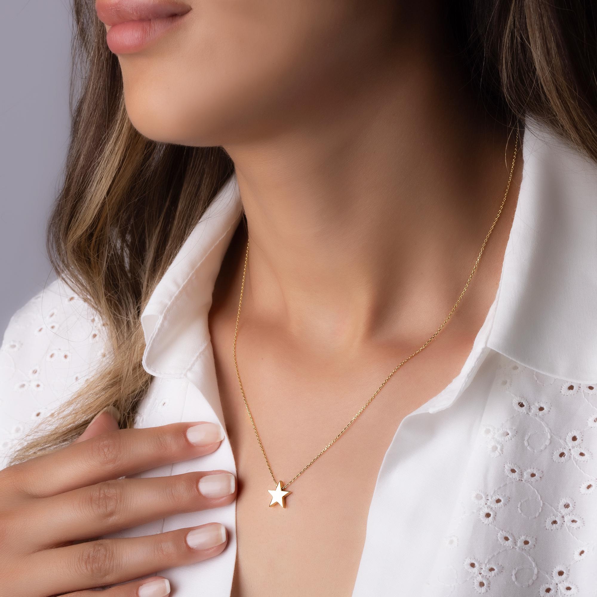 14K Solid Gold Star Necklace - Dainty Minimalist Pendant