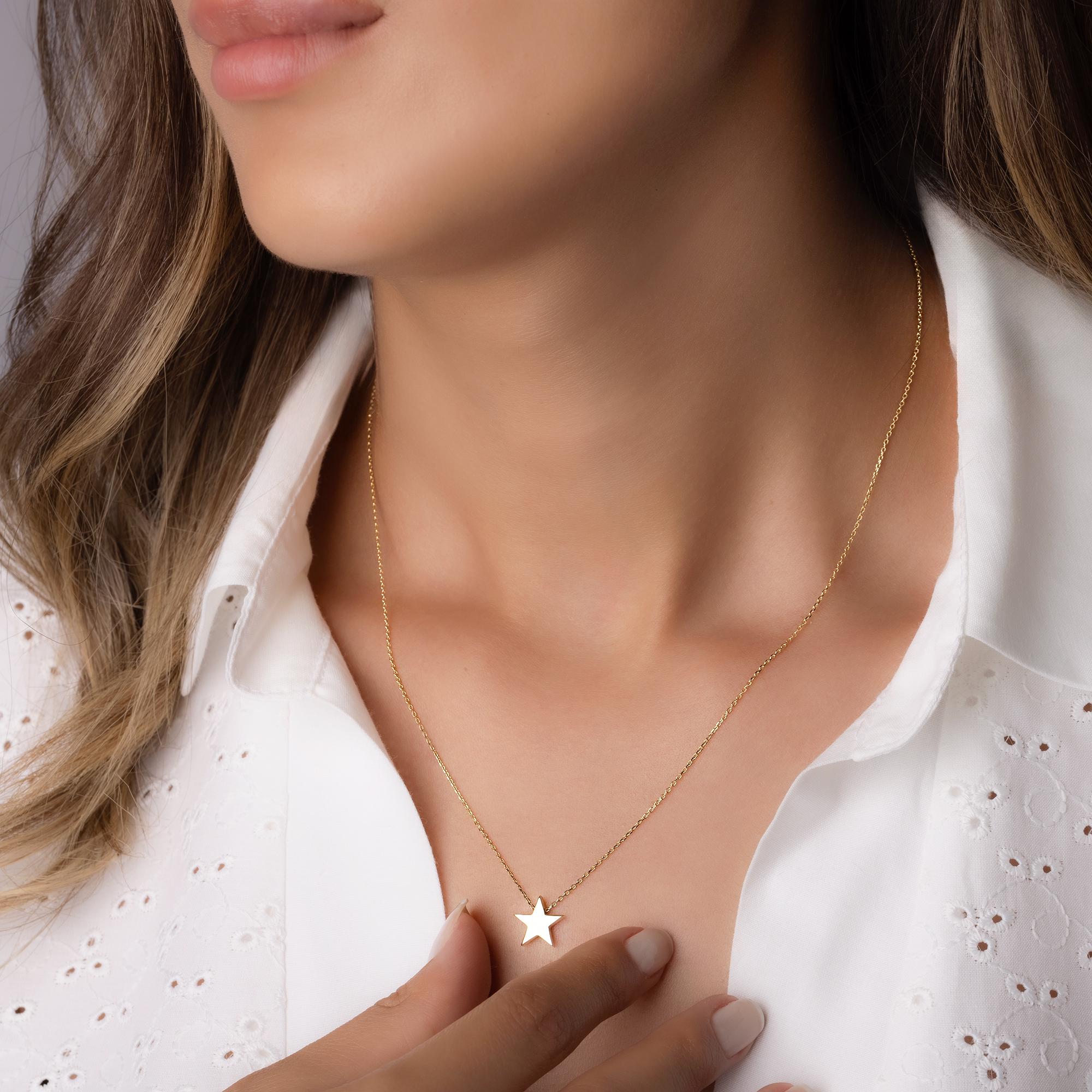 14K Solid Gold Star Necklace - Dainty Minimalist Pendant