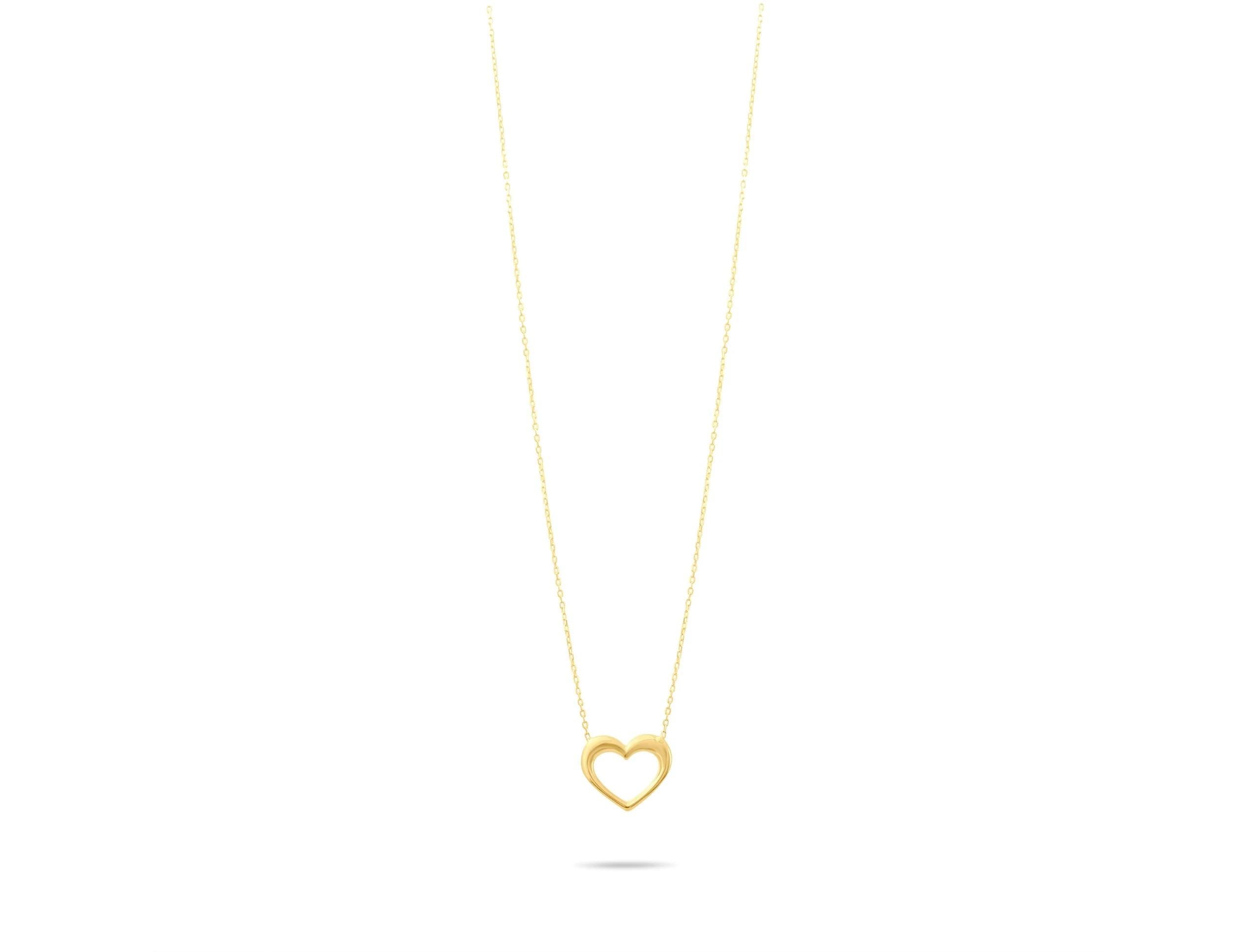 14K Solid Gold Open Heart Necklace - Real Gold Minimalist Pendant