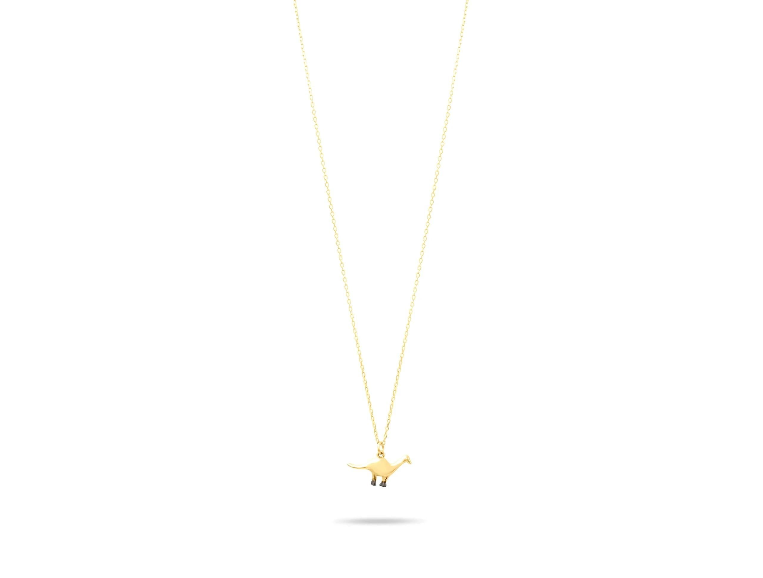 14K Solid Gold Dinosaur Necklace - Minimalist Dino Pendant