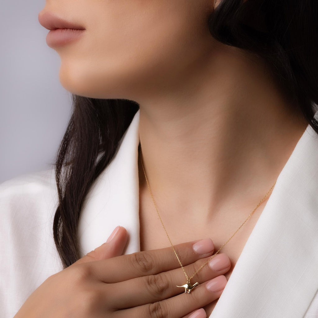 14K Solid Gold Dinosaur Necklace - Minimalist Dino Pendant