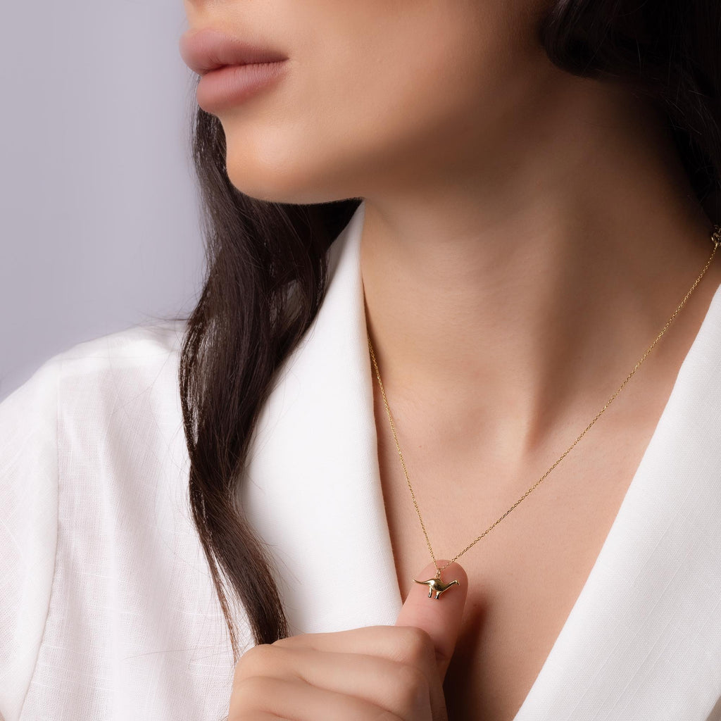 14K Solid Gold Dinosaur Necklace - Minimalist Dino Pendant