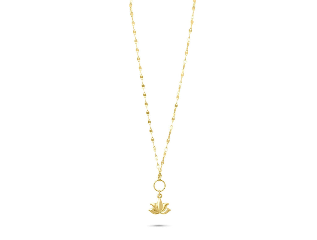 14K Solid Gold Lotus Flower Necklace - Spiritual Symbol Pendant