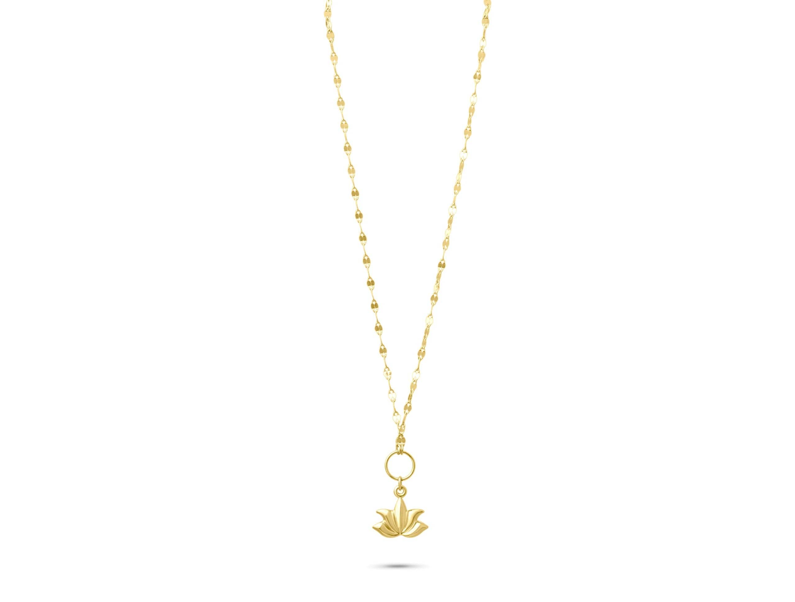 14K Solid Gold Lotus Flower Necklace - Spiritual Symbol Pendant