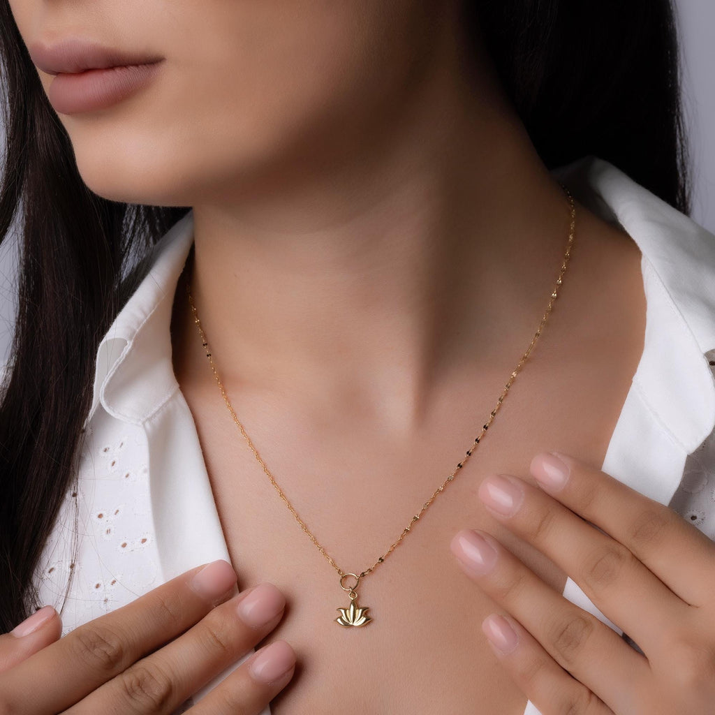 14K Solid Gold Lotus Flower Necklace - Spiritual Symbol Pendant