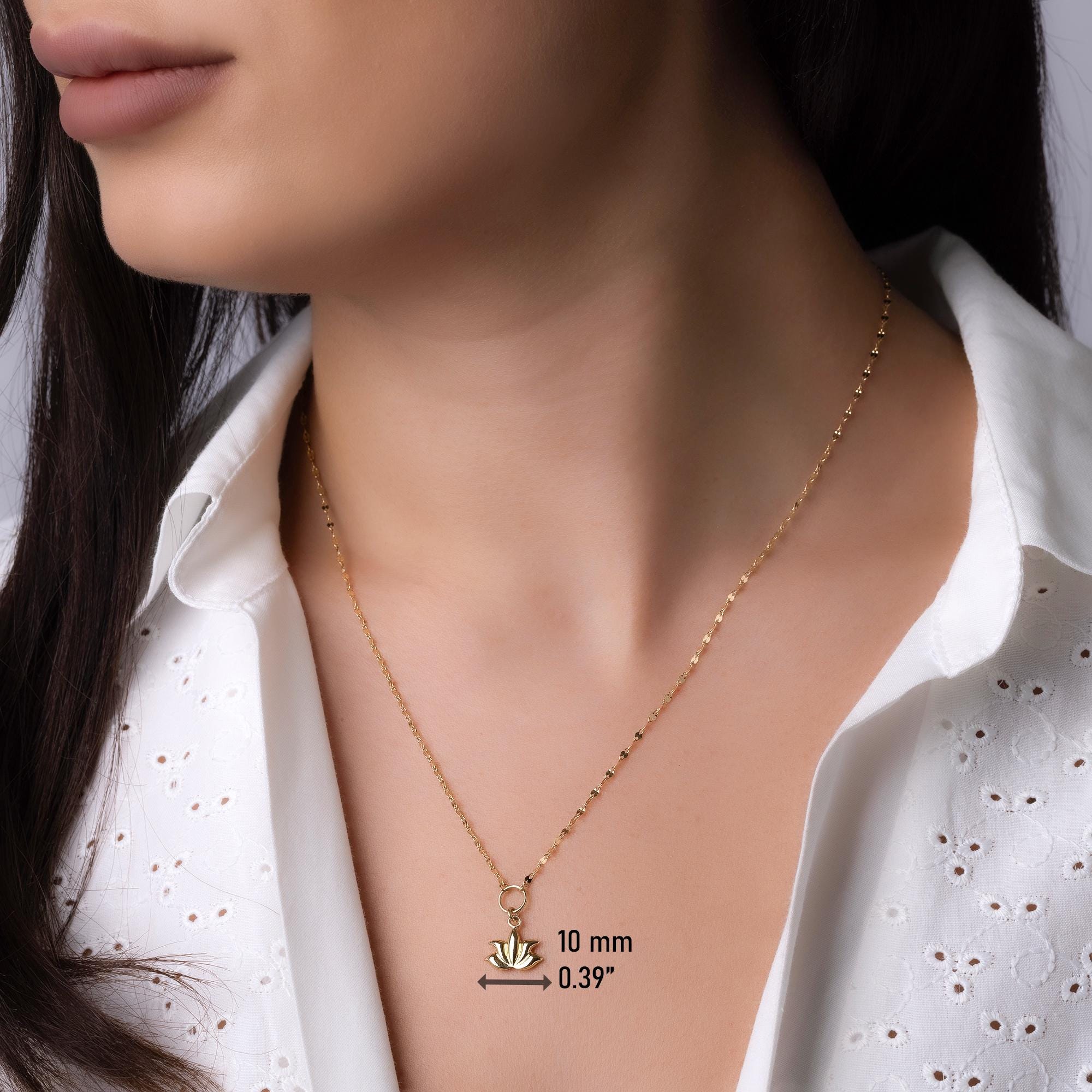14K Solid Gold Lotus Flower Necklace - Spiritual Symbol Pendant