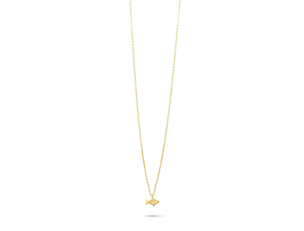 14K Solid Gold Fish Necklace - Minimalist Sea Pendant