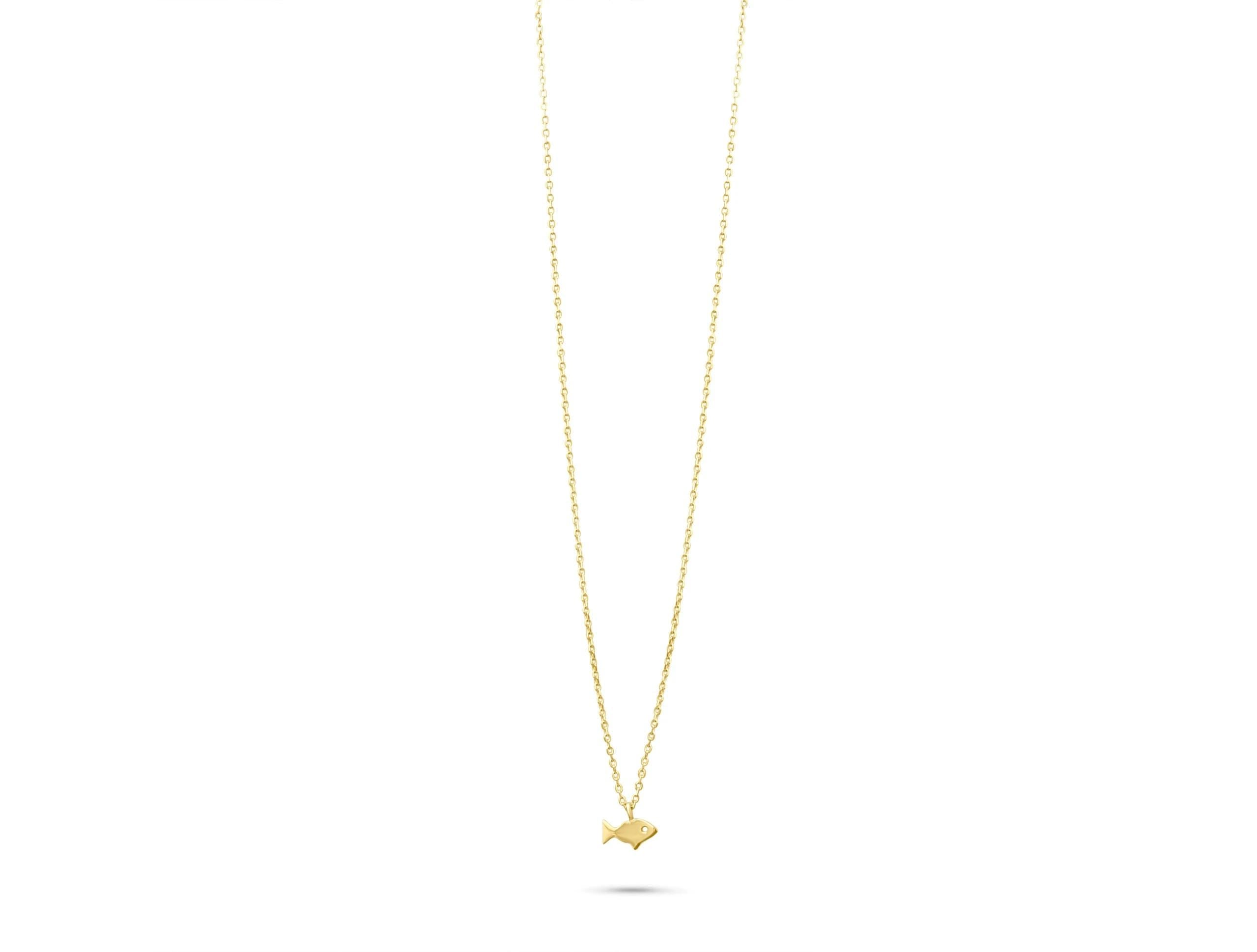 14K Solid Gold Fish Necklace - Minimalist Sea Pendant