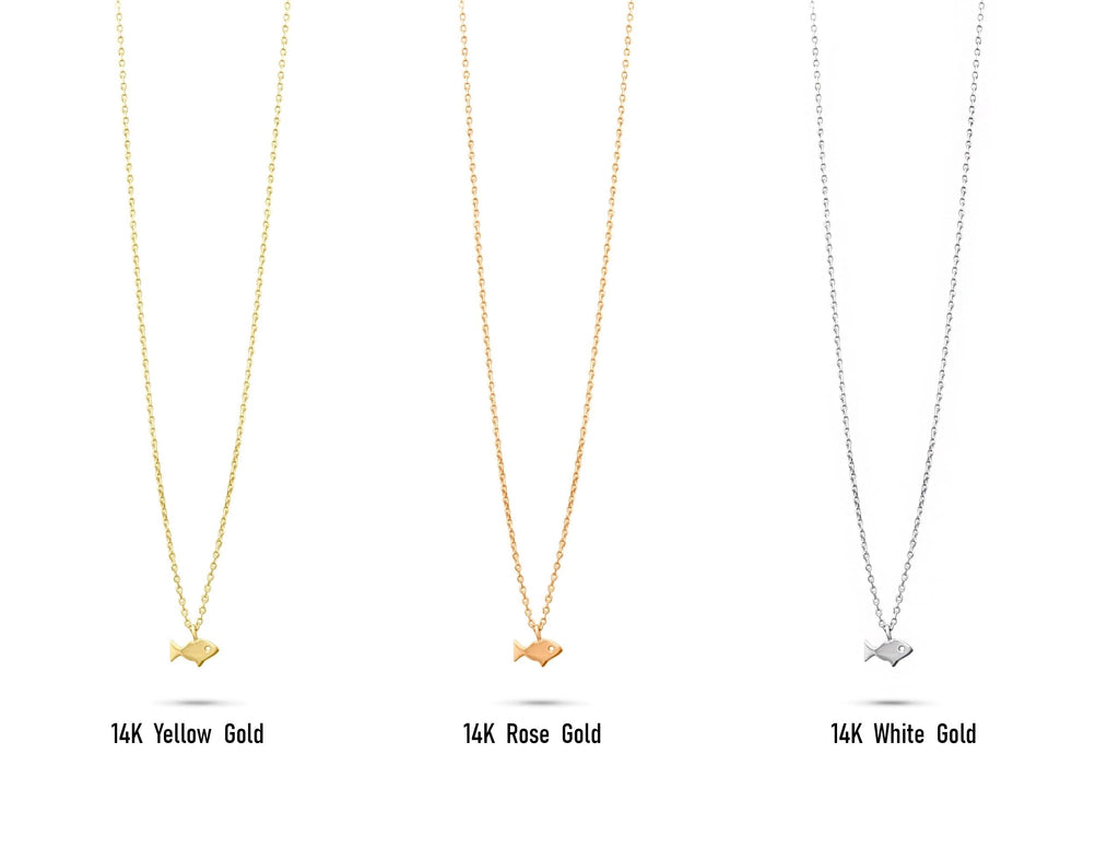 14K Solid Gold Fish Necklace - Minimalist Sea Pendant