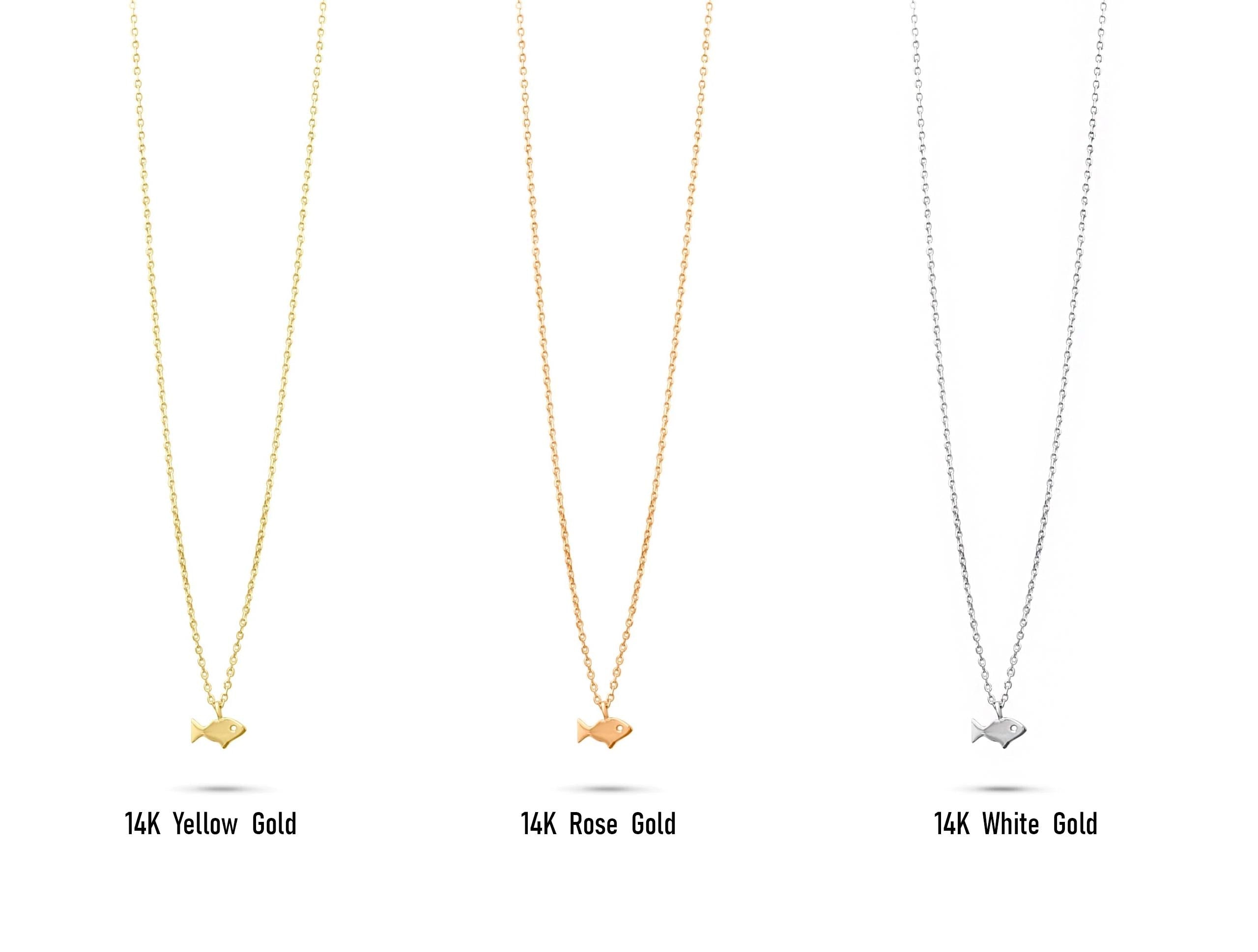 14K Solid Gold Fish Necklace - Minimalist Sea Pendant