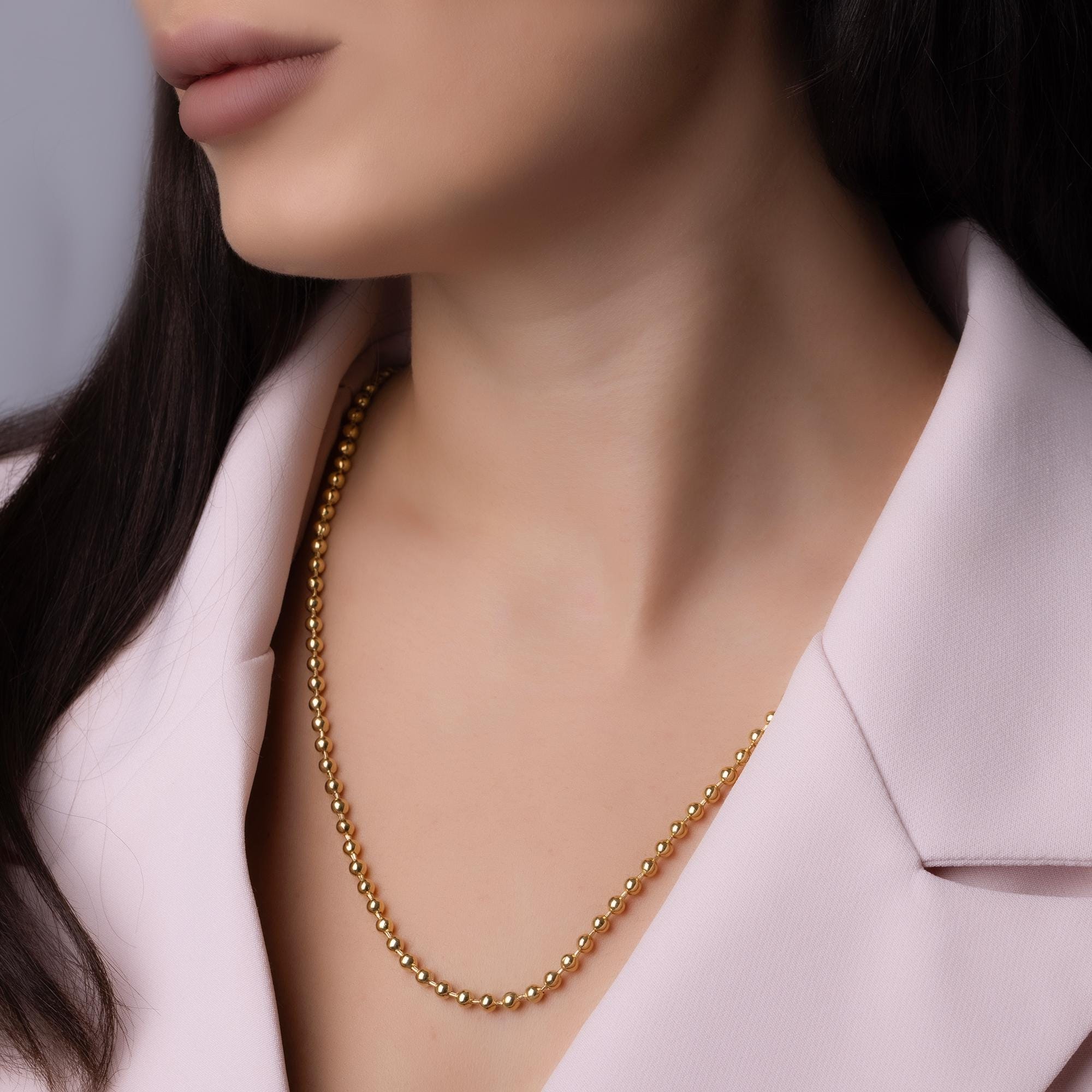 14K Solid Gold Bead Chain Necklace – 4mm Statement Ball Chain