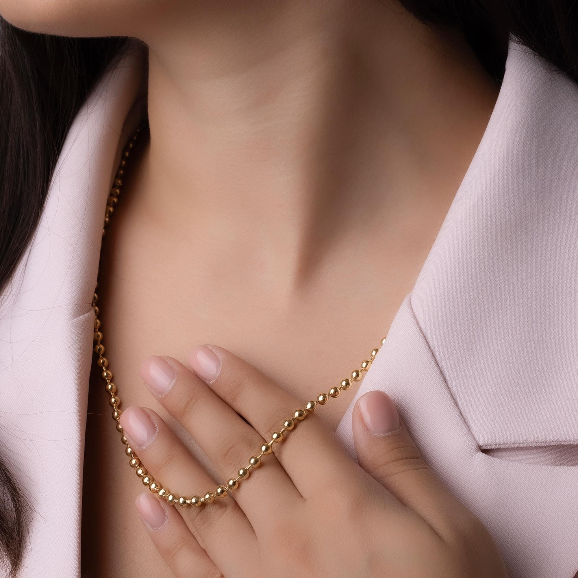 14K Solid Gold Bead Chain Necklace – 4mm Statement Ball Chain