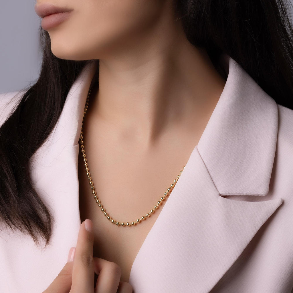 14K Solid Gold Bead Chain Necklace – 4mm Statement Ball Chain