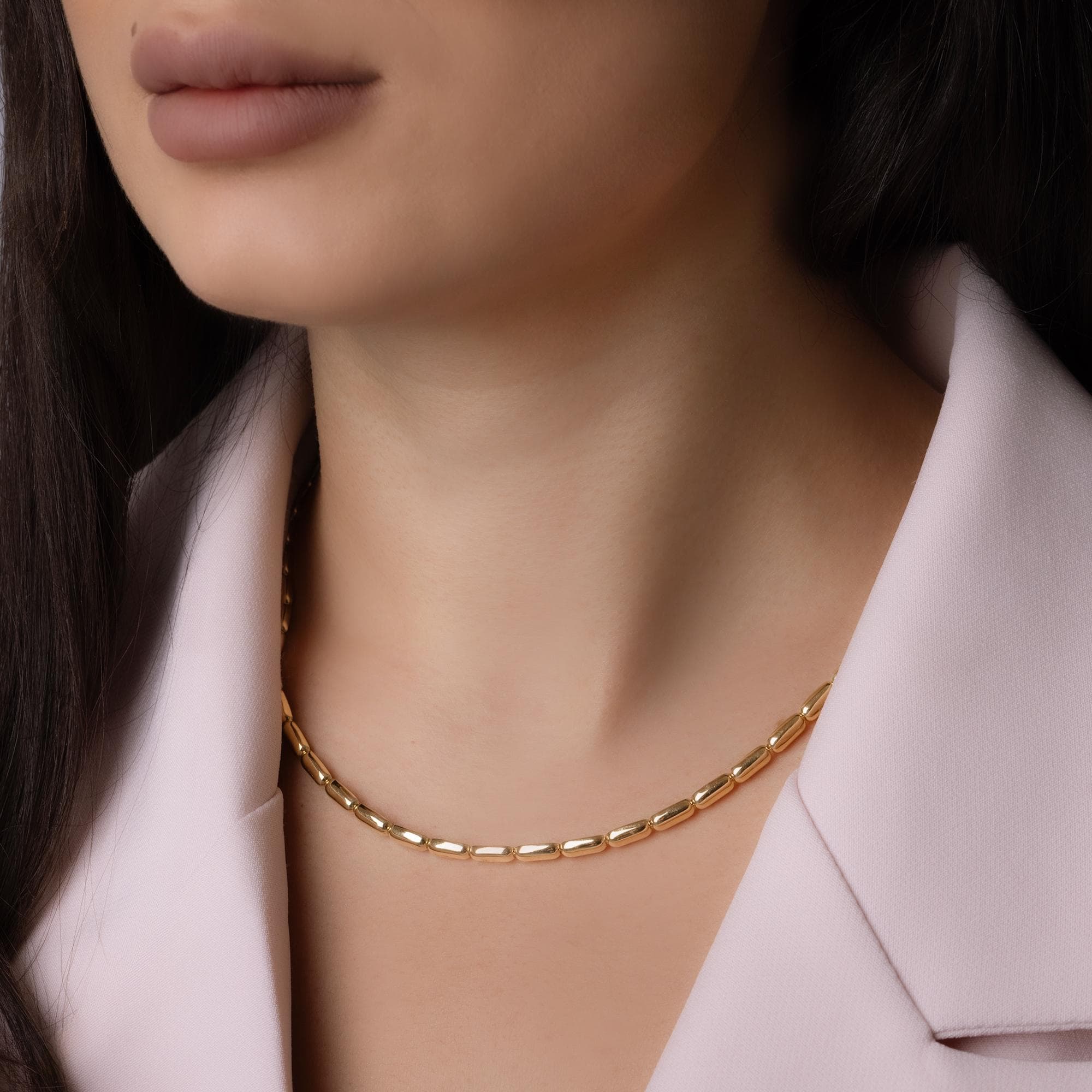 14K Solid Gold Tube Link Necklace – 4mm Thick Statement Chain