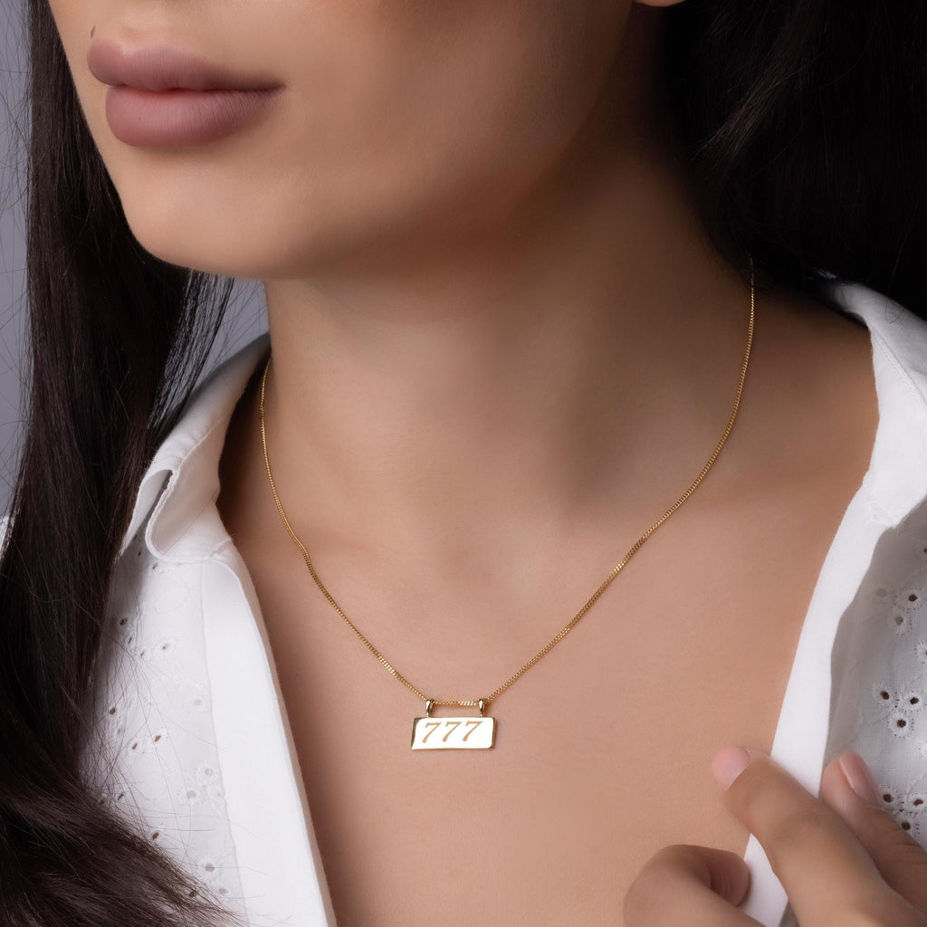 14K Solid Gold 777 Angel Number Necklace – Lucky Spiritual Jewelry