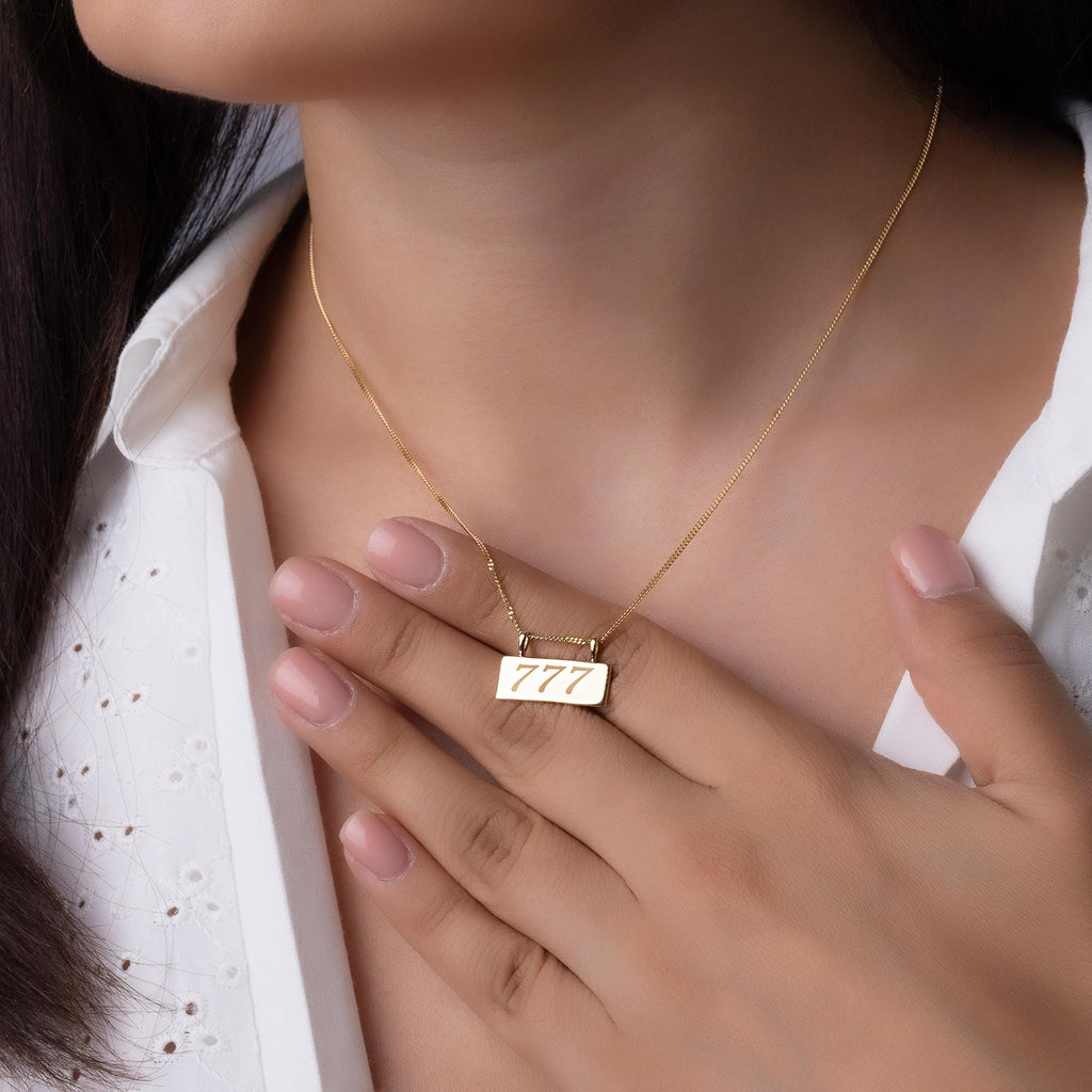14K Solid Gold 777 Angel Number Necklace – Lucky Spiritual Jewelry