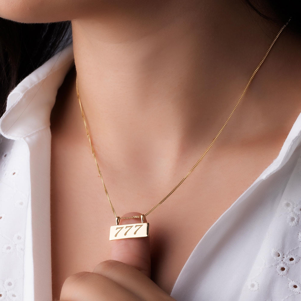 14K Solid Gold 777 Angel Number Necklace – Lucky Spiritual Jewelry