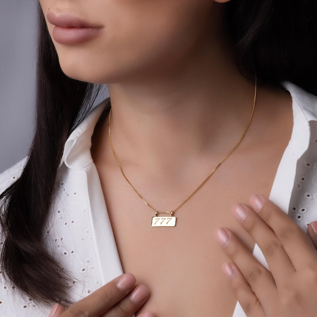 14K Solid Gold 777 Angel Number Necklace – Lucky Spiritual Jewelry