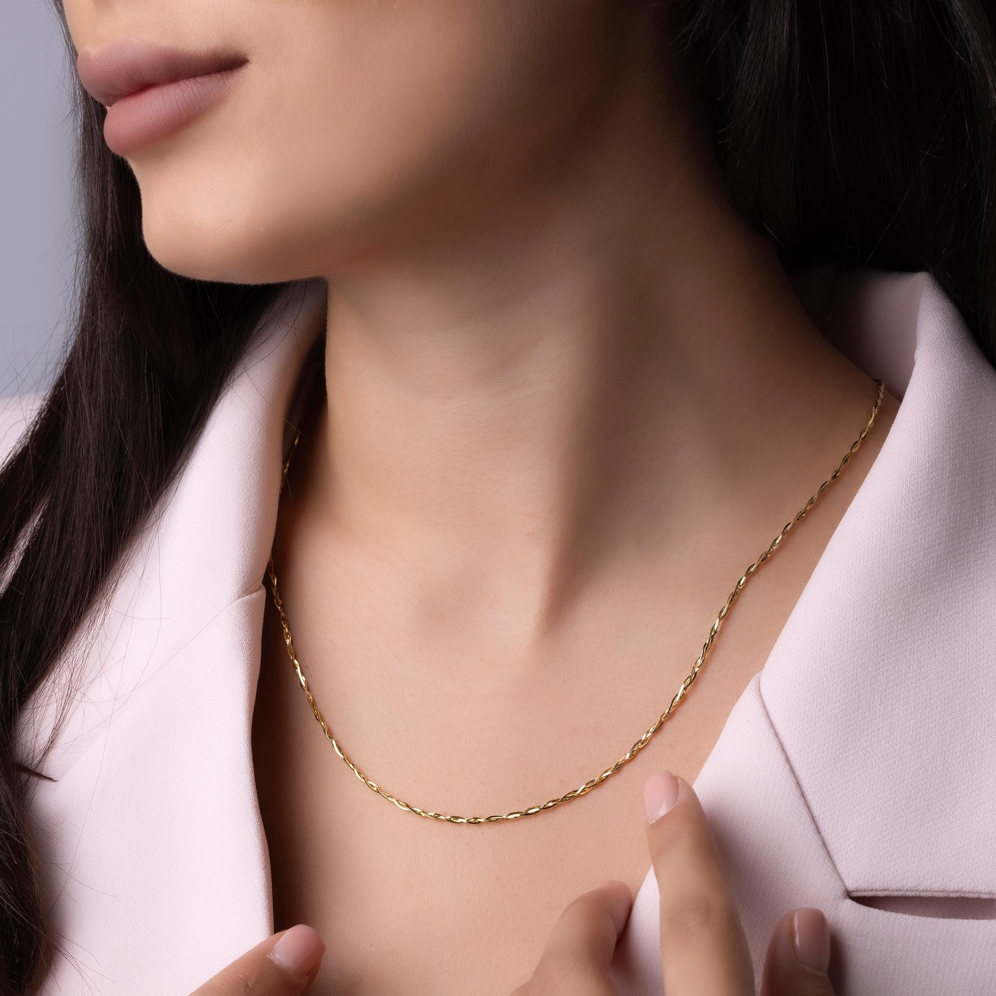 14K Solid Gold 2mm Chain Necklace – Thin Dainty Gold Necklace